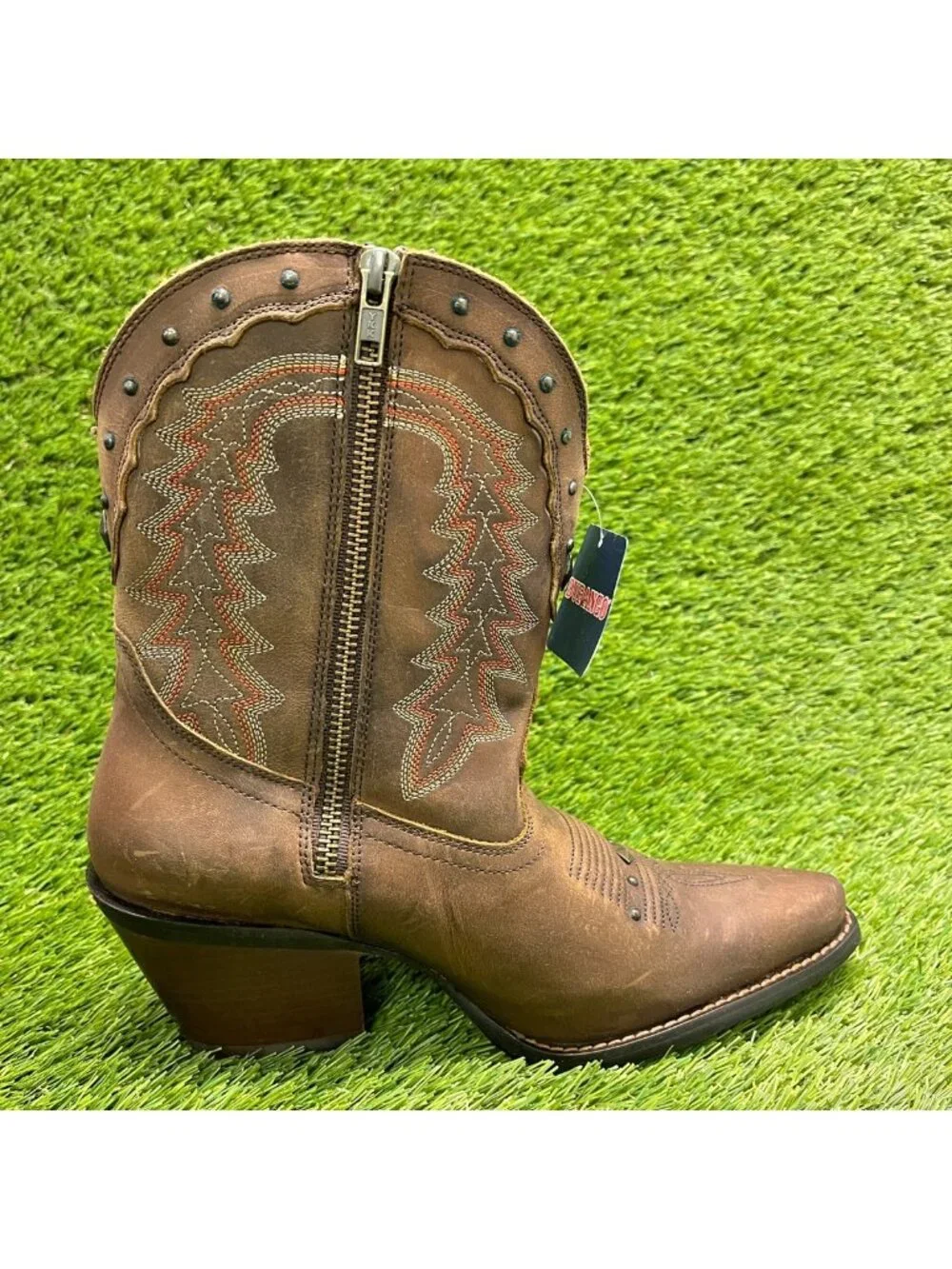 Durango Crush Womens Size 7 Brown Cowgirl Western Snip Toe Zip Up Fashion Boots